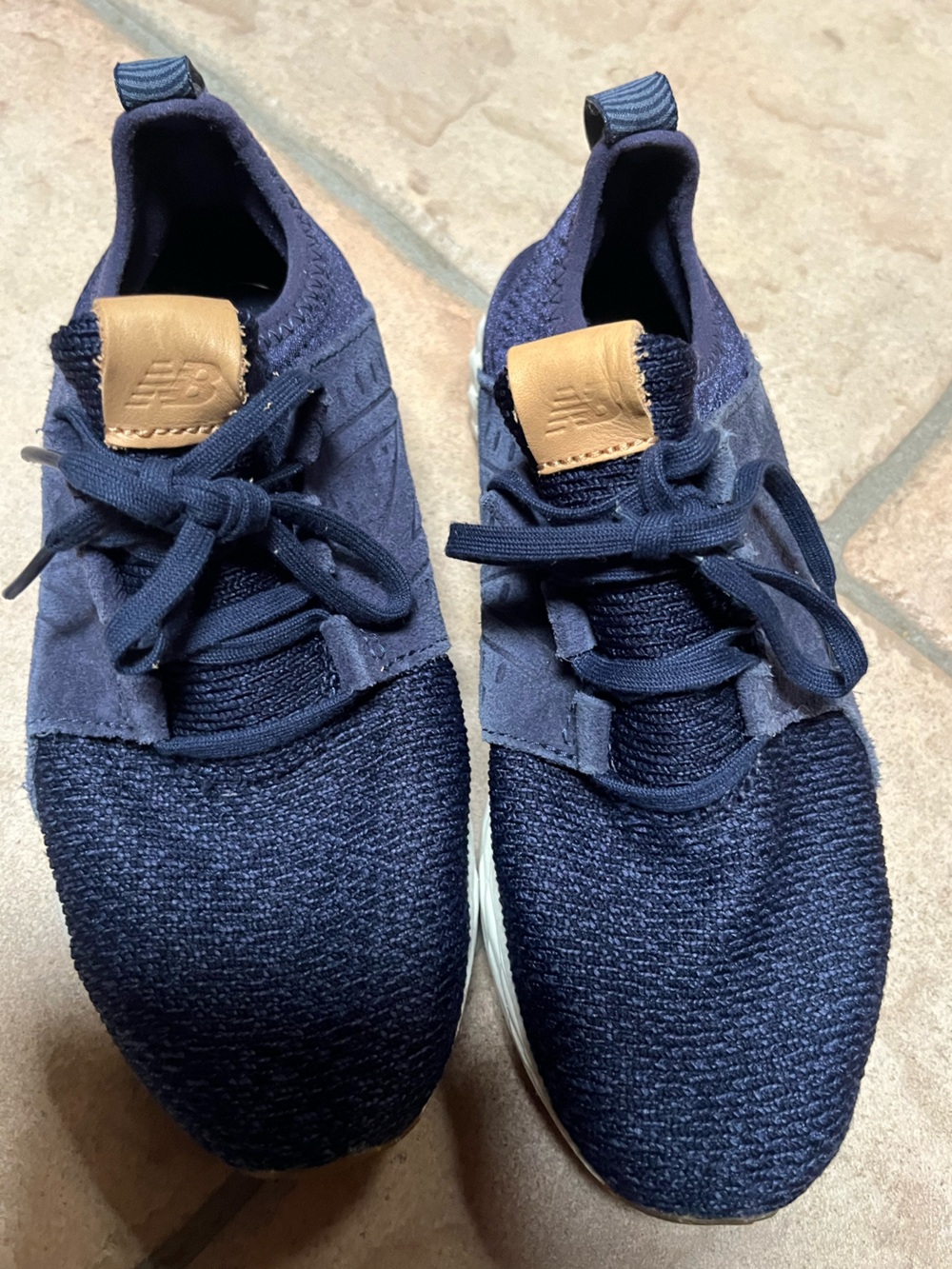 New Balance Navy Knit Women's Sneakers with Tan Accent
